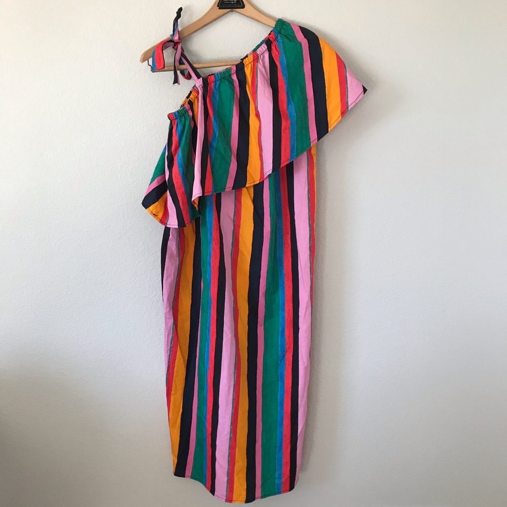 Colorful striped maxi off shoulder dress